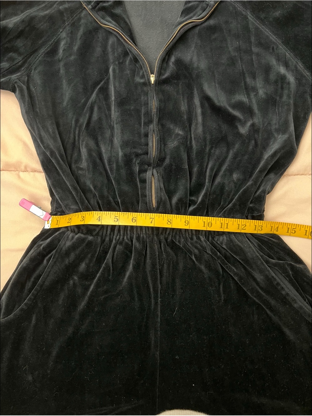 Vintage Velour Jumpsuit Black with Gold Zip